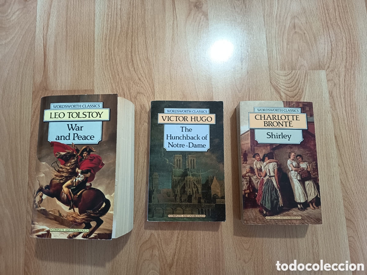 Libros de segunda mano: Lote 3 Libros Cl&aacute;sicos en Ingl&eacute;s - Wordsworth Classics (War and Peace / Notre-Dame / Shirley)