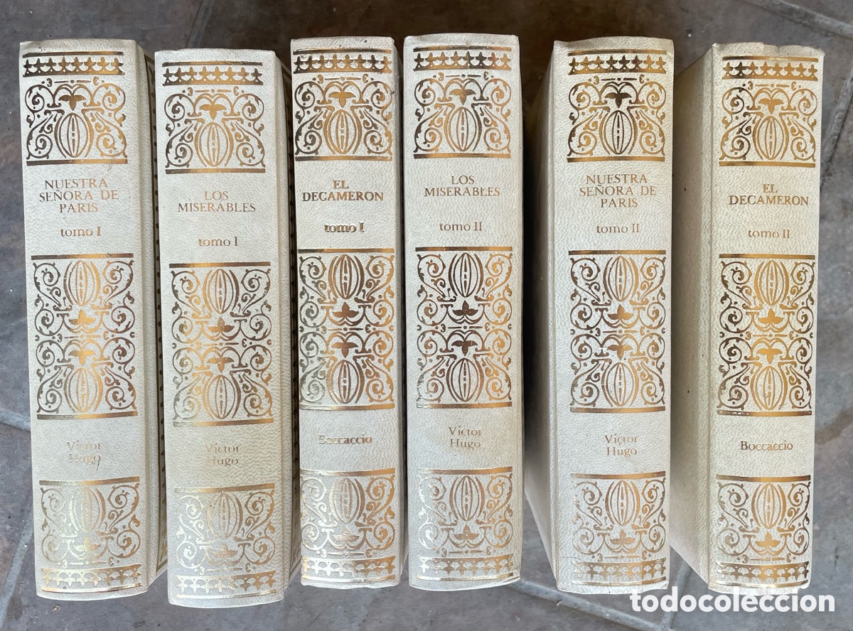 Libros de segunda mano: Lote 6 libros Cl&aacute;sicos decorativos - V&iacute;ctor Hugo y Boccaccio - Encuadernaci&oacute;n dorada