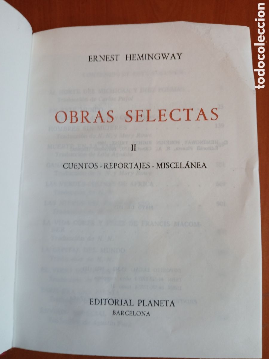 Libros de segunda mano: Obras Selectas. Ernst Hemingway. 2 vol&uacute;menes - Completa. - Foto 6