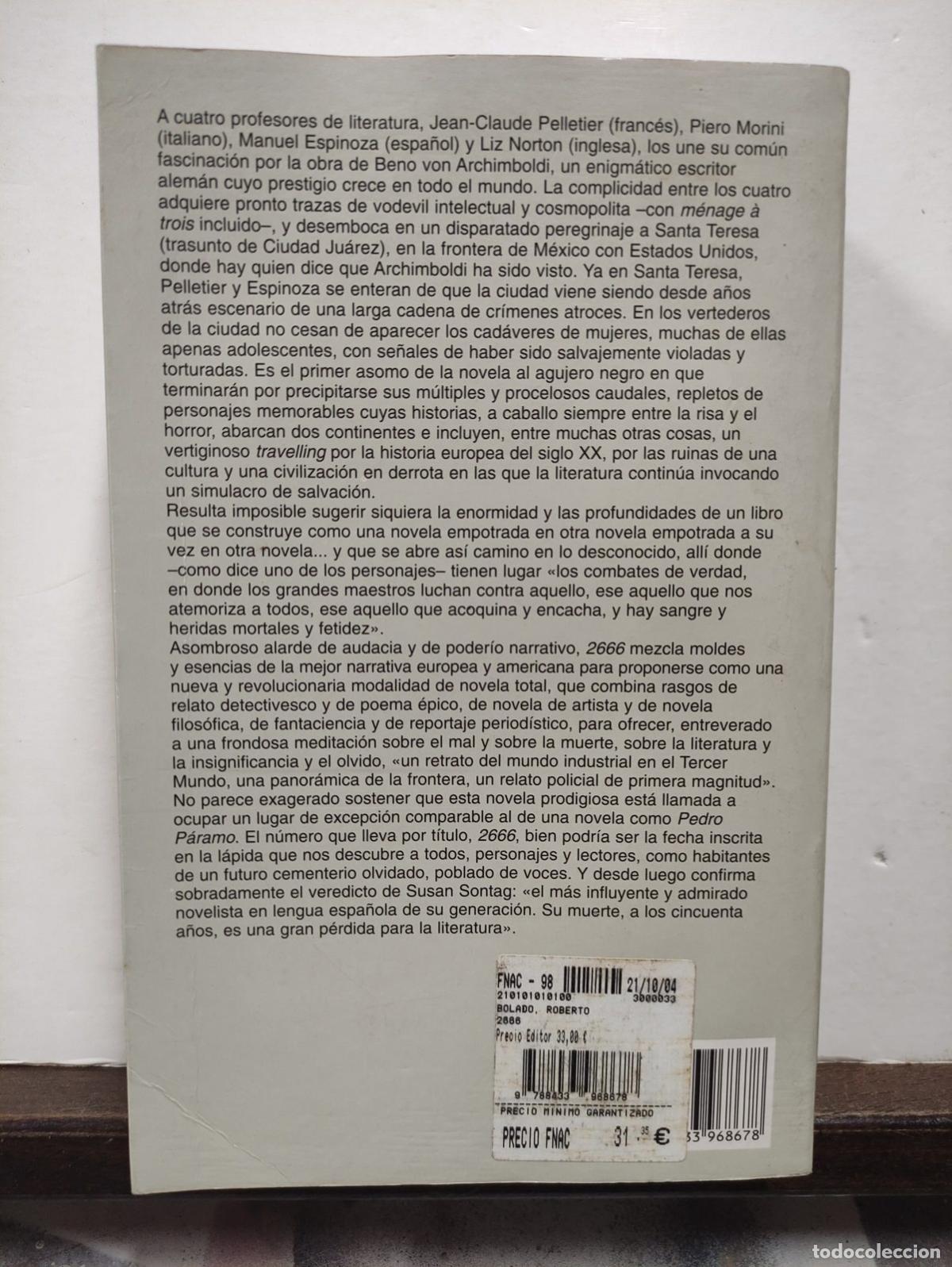 Libros de segunda mano: 2666 - Roberto Bola&ntilde;o - 2004 - Primera Edici&oacute;n - Foto 3