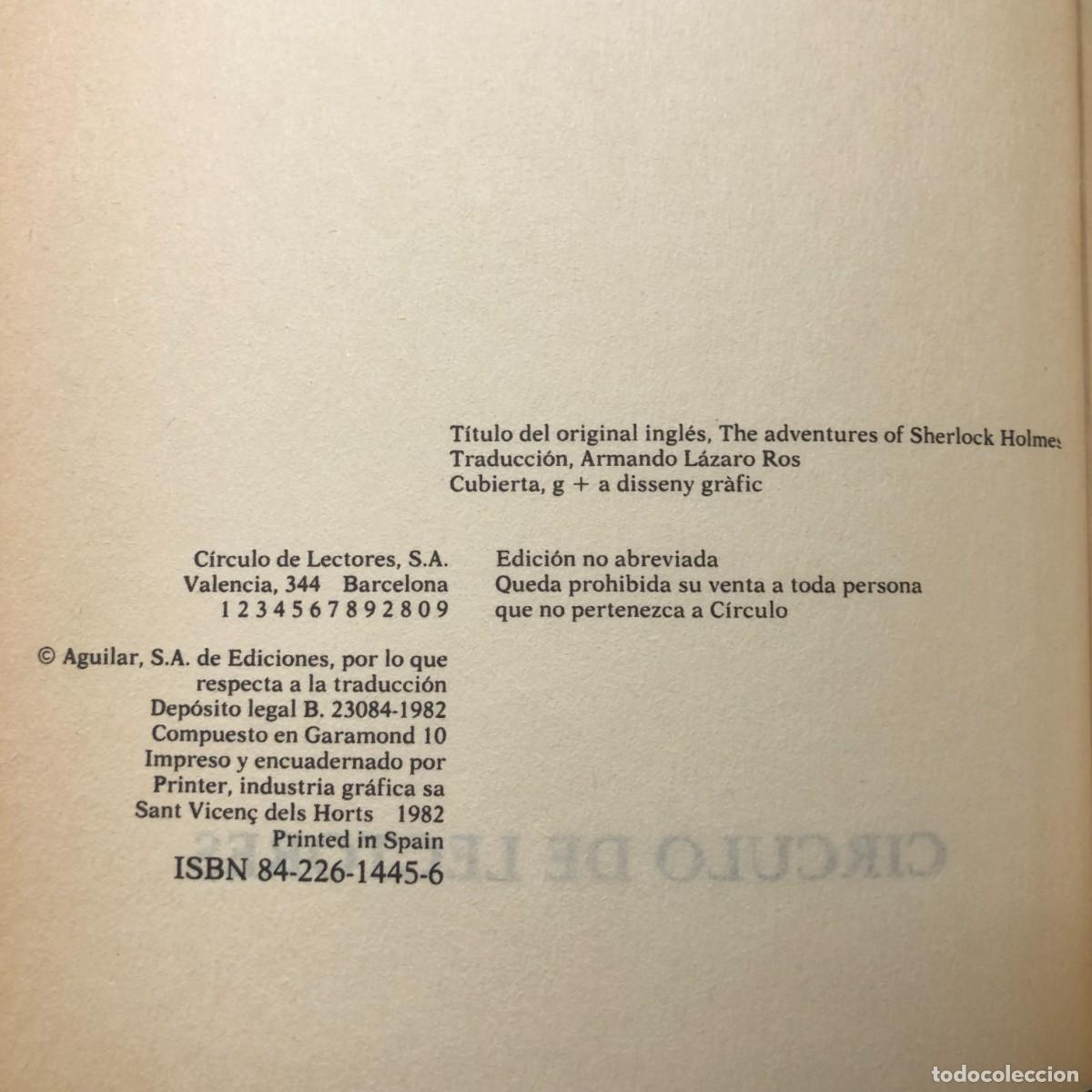 Libros de segunda mano: A. CONAN DOYLE - LAS AVENTURAS DE SHERLOCK HOLMES - C&Iacute;RCULO DE LECTORES / 524 - Foto 4