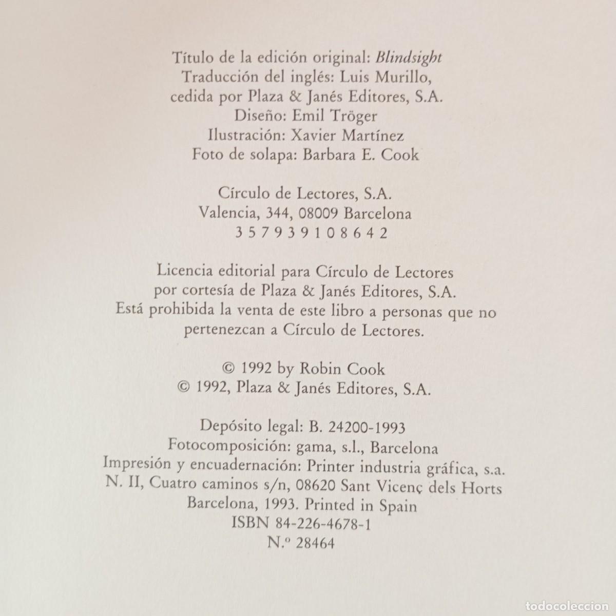 Libros de segunda mano: ROBIN COOK - CEGUERA ASESINA - C&Iacute;RCULO DE LECTORES / 947 - Foto 4