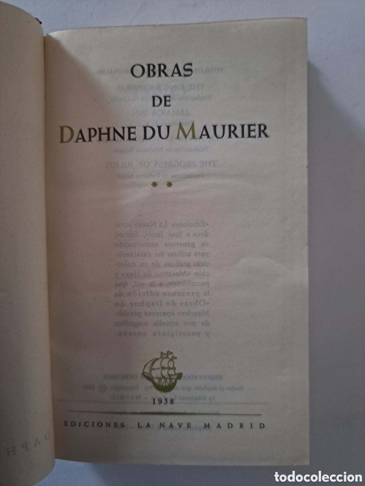 Libros de segunda mano: OBRAS DE DAPHNE DU MAURIER, 2 TOMOS - 1958, ED. LA NAVE - Foto 8