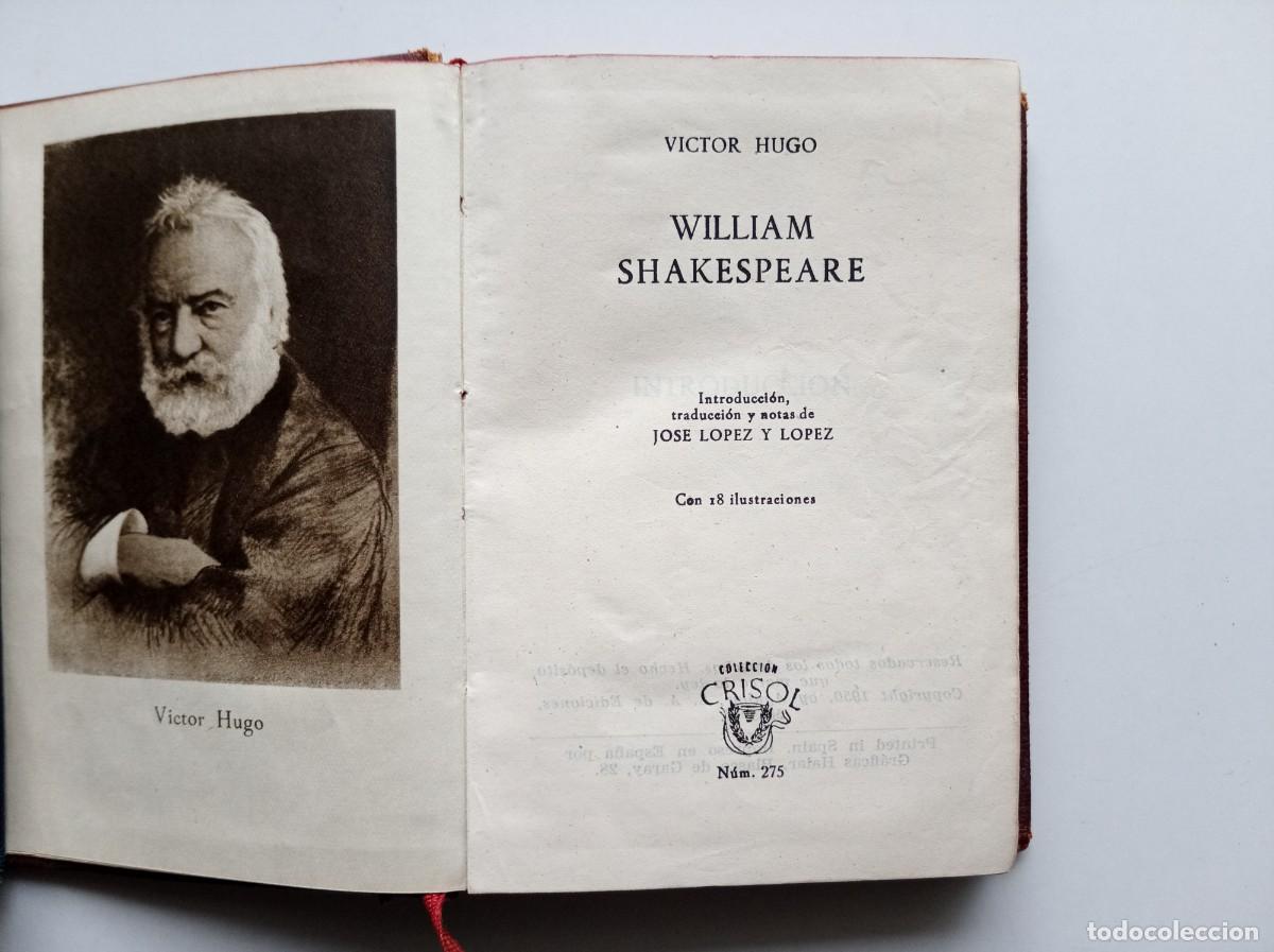 Second hand books: VICTOR HUGO. WILLIAM SHAKESPEARE. CRISOL 275. 1959. PAPEL BIBLIA.