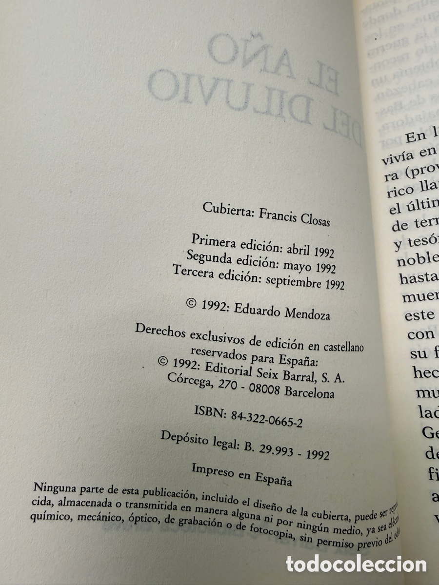 Libros de segunda mano: Eduardo Mendoza - El A&ntilde;o Del Diluvio - Foto 3