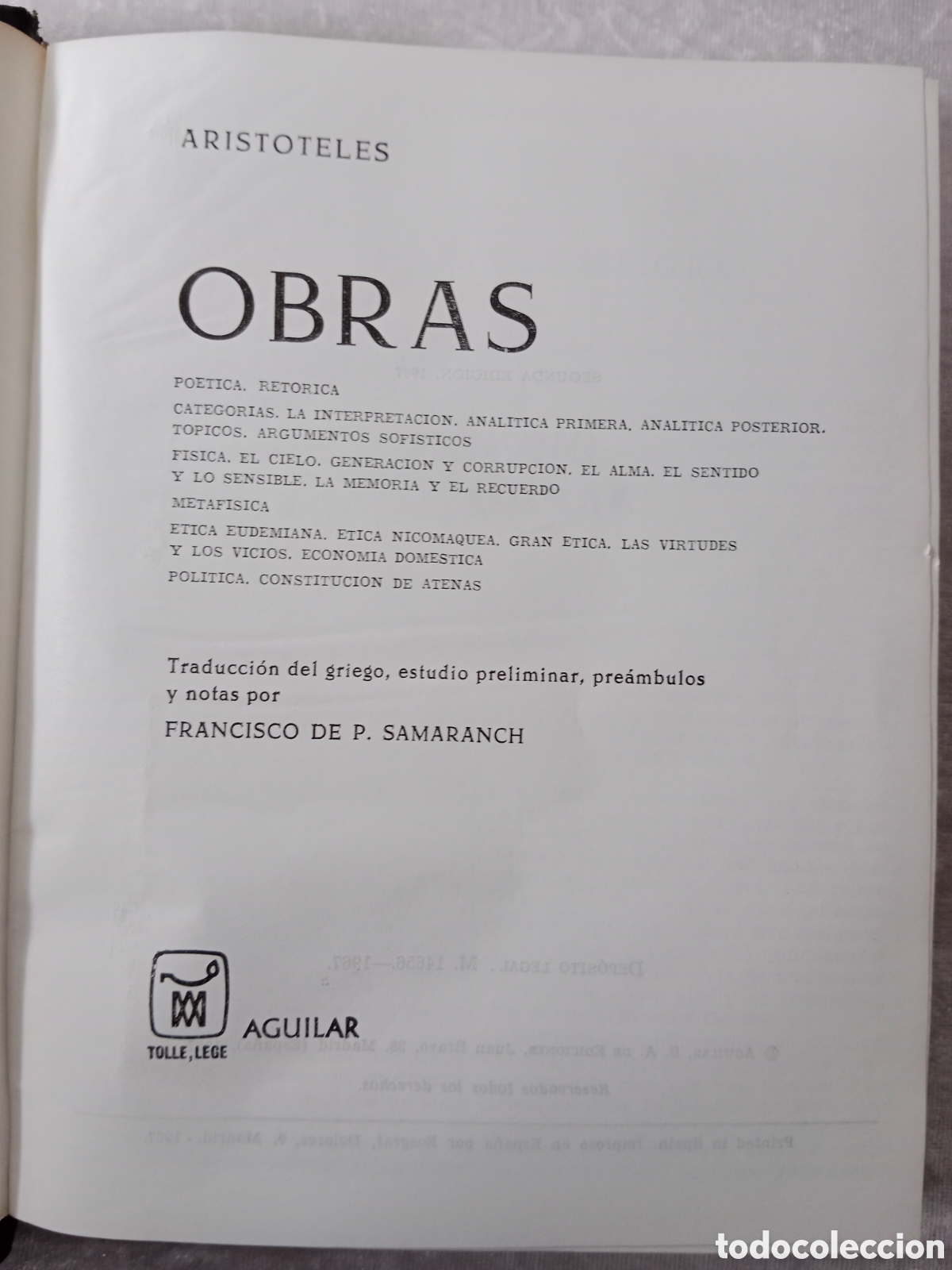 Libros de segunda mano: ARIST&Oacute;TELES, OBRAS, ED. AGUILAR - Foto 4