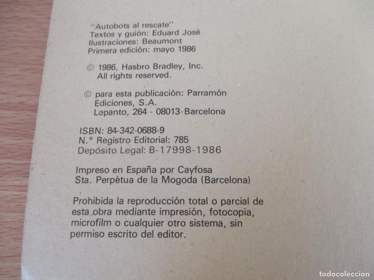 Libros: PARRAM&Oacute;N-TRANS FORMERRS-&iexcl; AUTOBOTS AL RESCATE!-1986