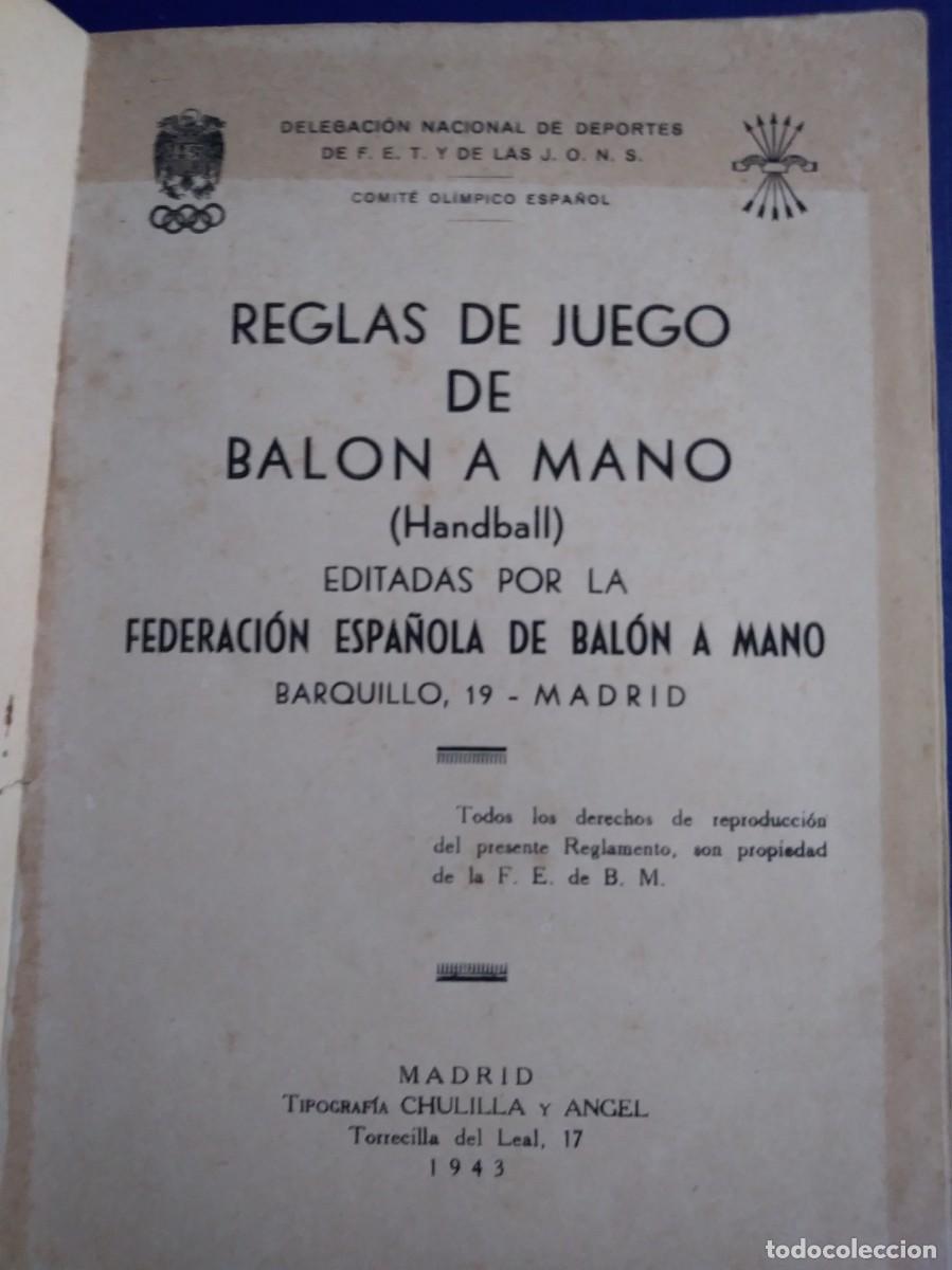 Coleccionismo deportivo: REGLAMENTO DE BAL&Oacute;N A MANO - 1943 - Foto 6