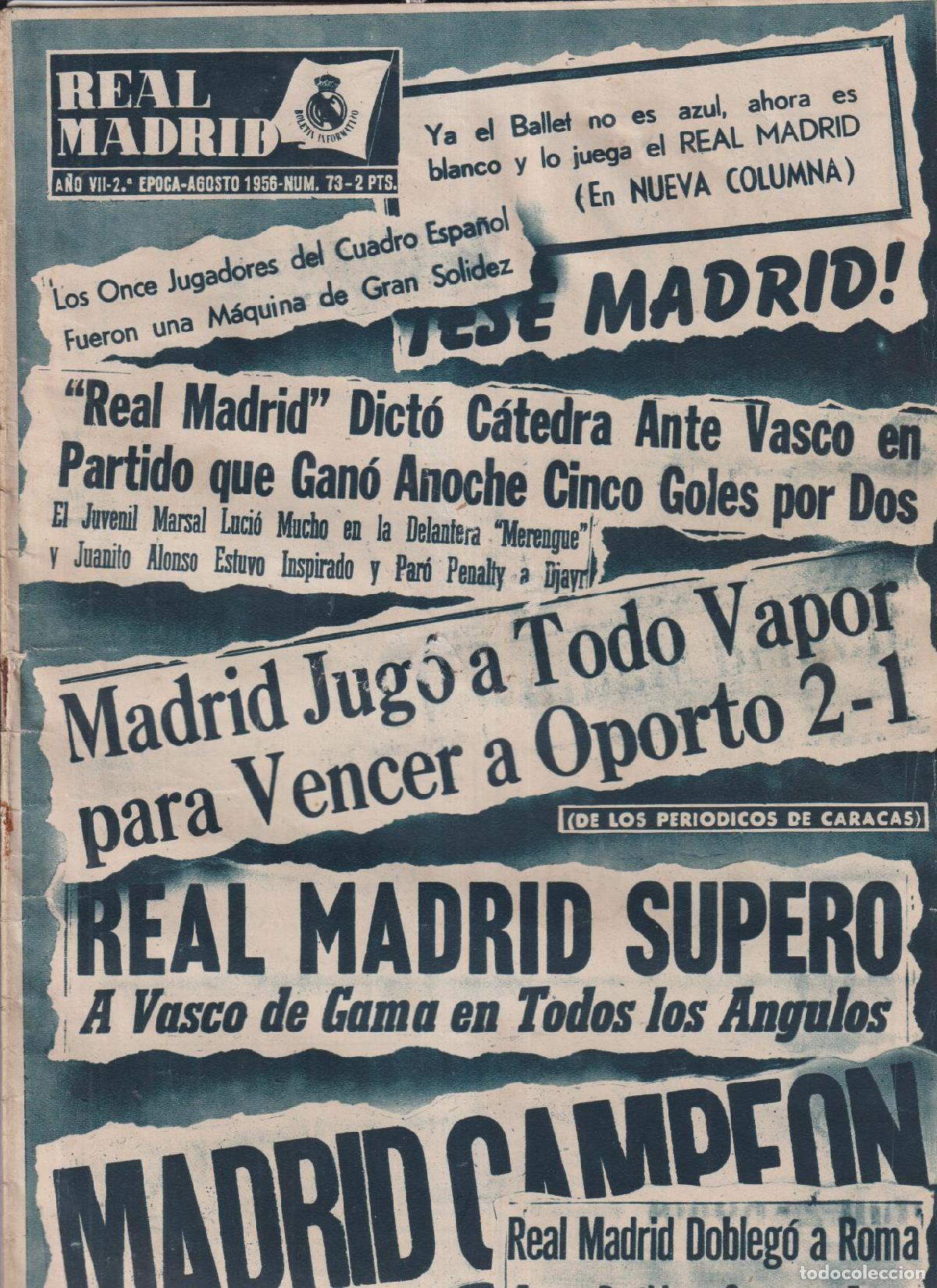 Coleccionismo deportivo: Bolet&iacute;n Real Madrid n&ordm; 70. Agosto 1956