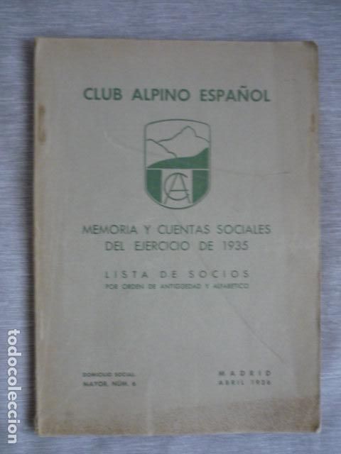 Coleccionismo deportivo: CLUB ALPINO ESPA&Ntilde;OL MEMORIA Y CUENTAS SOCIALES EJERCICIO 1935 LISTA DE SOCIOS
