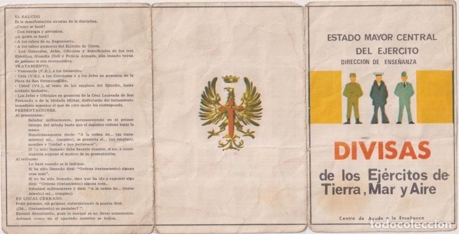 Coleccionismo deportivo: Divisas de los Ej&eacute;rcitos de Tierra, mar y aire. Estado Mayor Central. Tr&iacute;ptico - Foto 1