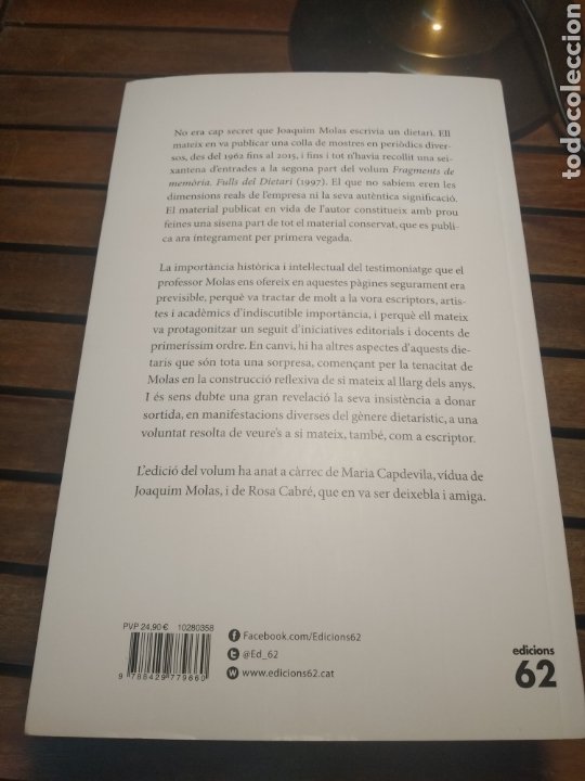 Libros: El mirall de la vida dietari 1956 2015 Joaquim Molas Edicions 62. Primera Edición - Foto 4 - 303197463