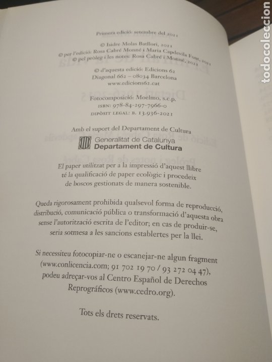 Libros: El mirall de la vida dietari 1956 2015 Joaquim Molas Edicions 62. Primera Edición - Foto 6 - 303197463