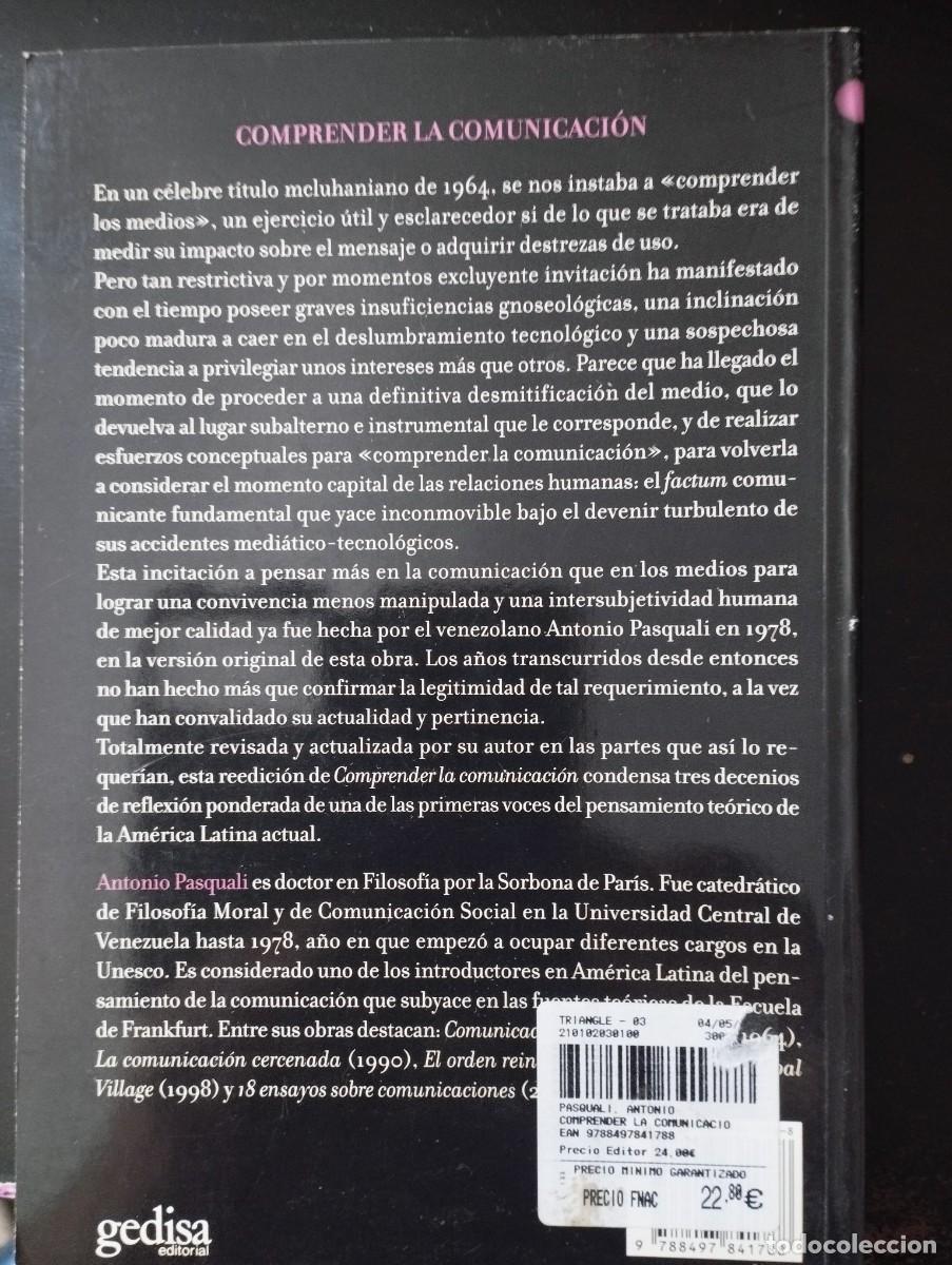 Libros: COMPRENDER LA COMUNICACION (A.PASQUALI, GEDISA) - Foto 2