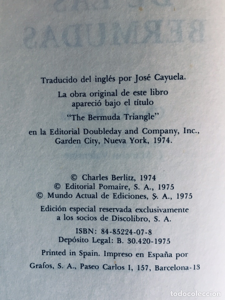 Libros: El Tri&aacute;ngulo de las Bermudas Charles Berlitz 1975 Discolibro - Foto 4