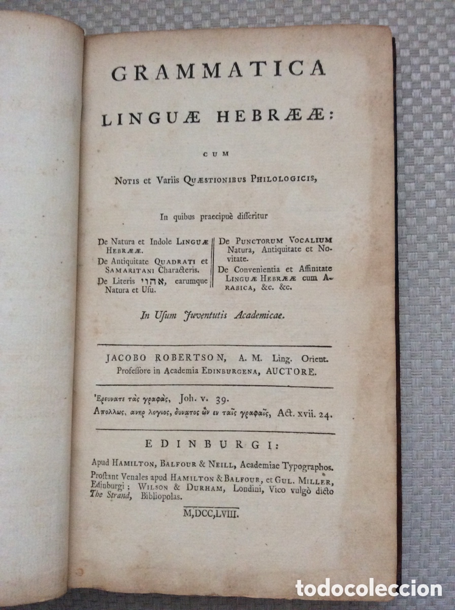 Libros: GRAMMATICA LINGUAE HEBRAE. JACOBO ROBERTSON. - Foto 2