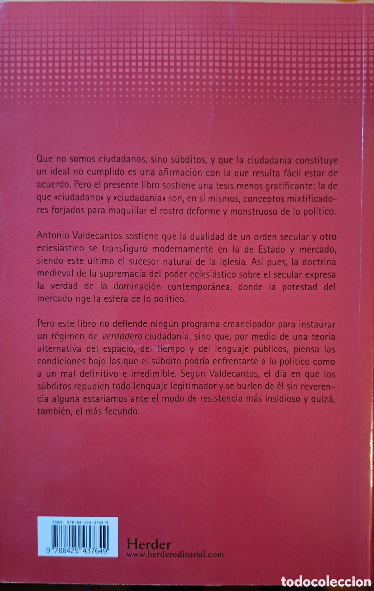 Libros: Valdecantos, A., TEORIA DEL S&Uacute;BDITO. Herder, 2016 - Foto 2