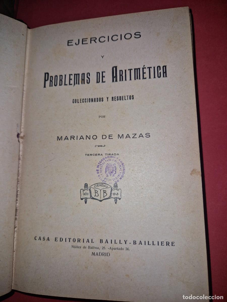 Libros: EJERCICIOS Y PROBLEMAS DE ARITMETICA COLECCIONADOS Y RESUELTOS - MAZAS, MARIANO DE