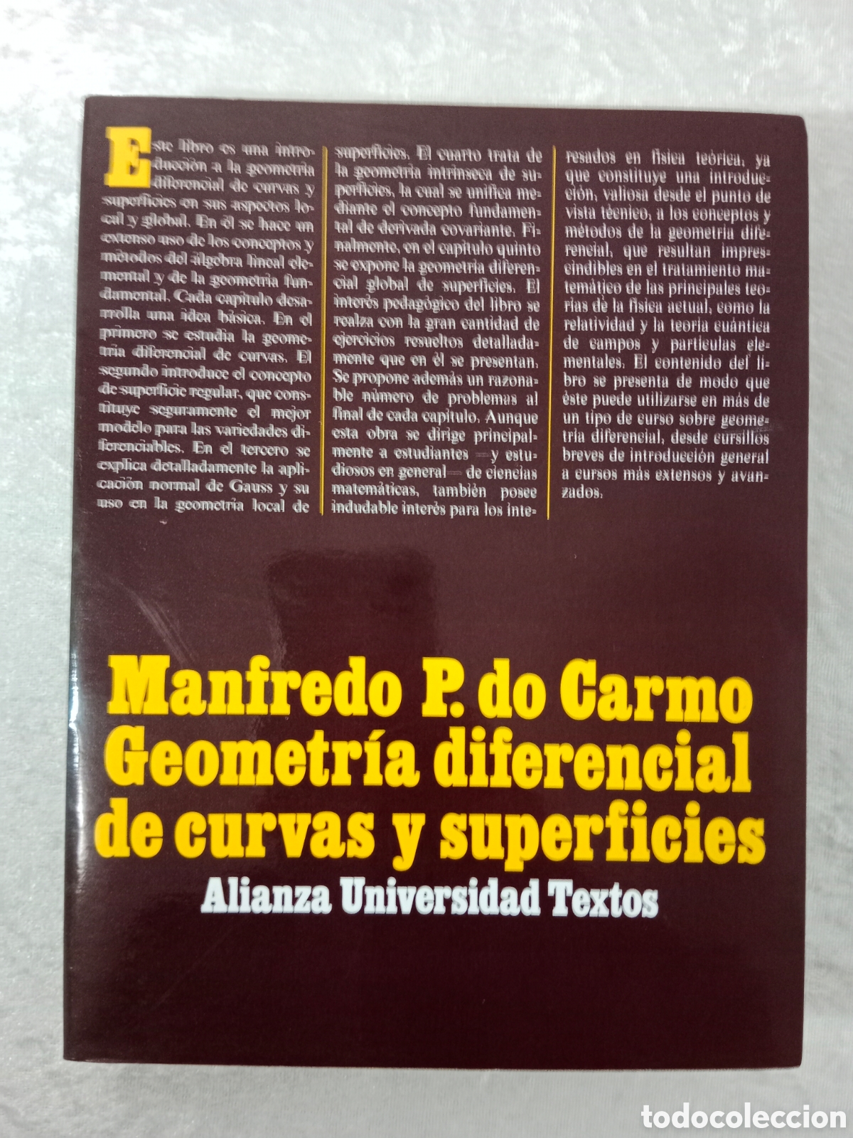 Libros: MANFREDO P. DO CARMO, GEOMETR&Iacute;A DIFERENCIAL DE CURVAS Y SUPERFICIES
