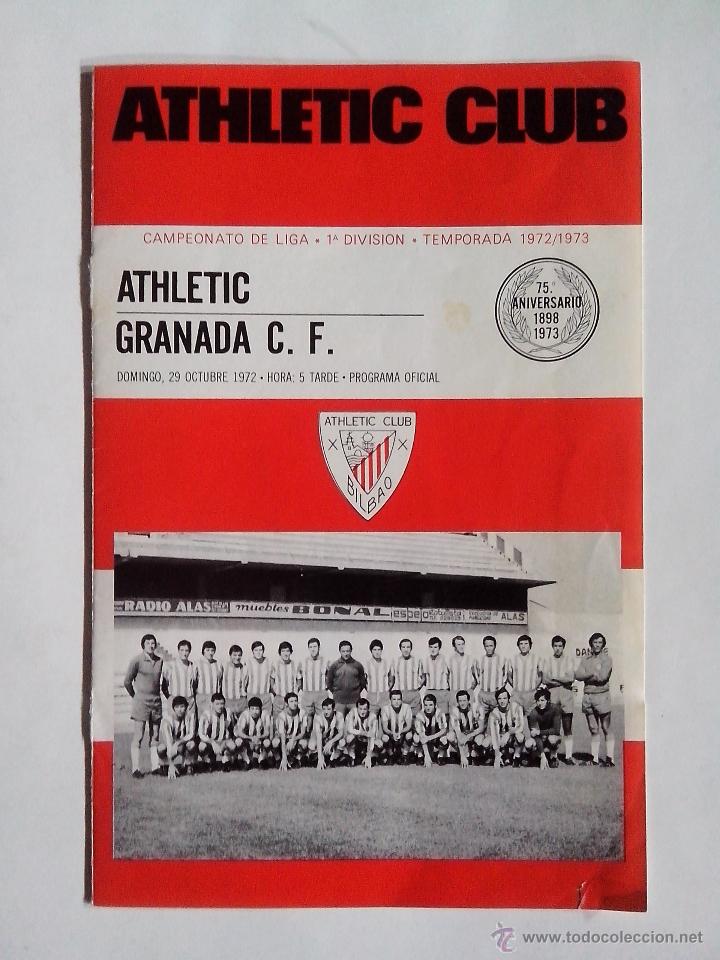 Coleccionismo deportivo: PROGRAMA OFICIAL ATHLETIC - GRANADA 1972 FOTO JAVIER CLEMENTE - Foto 1
