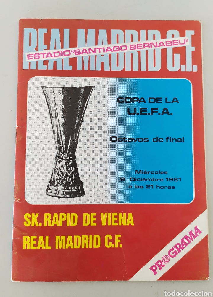 Coleccionismo deportivo: Programa copa uefa real Madrid rapid Viena f&uacute;tbol libreto - Foto 1