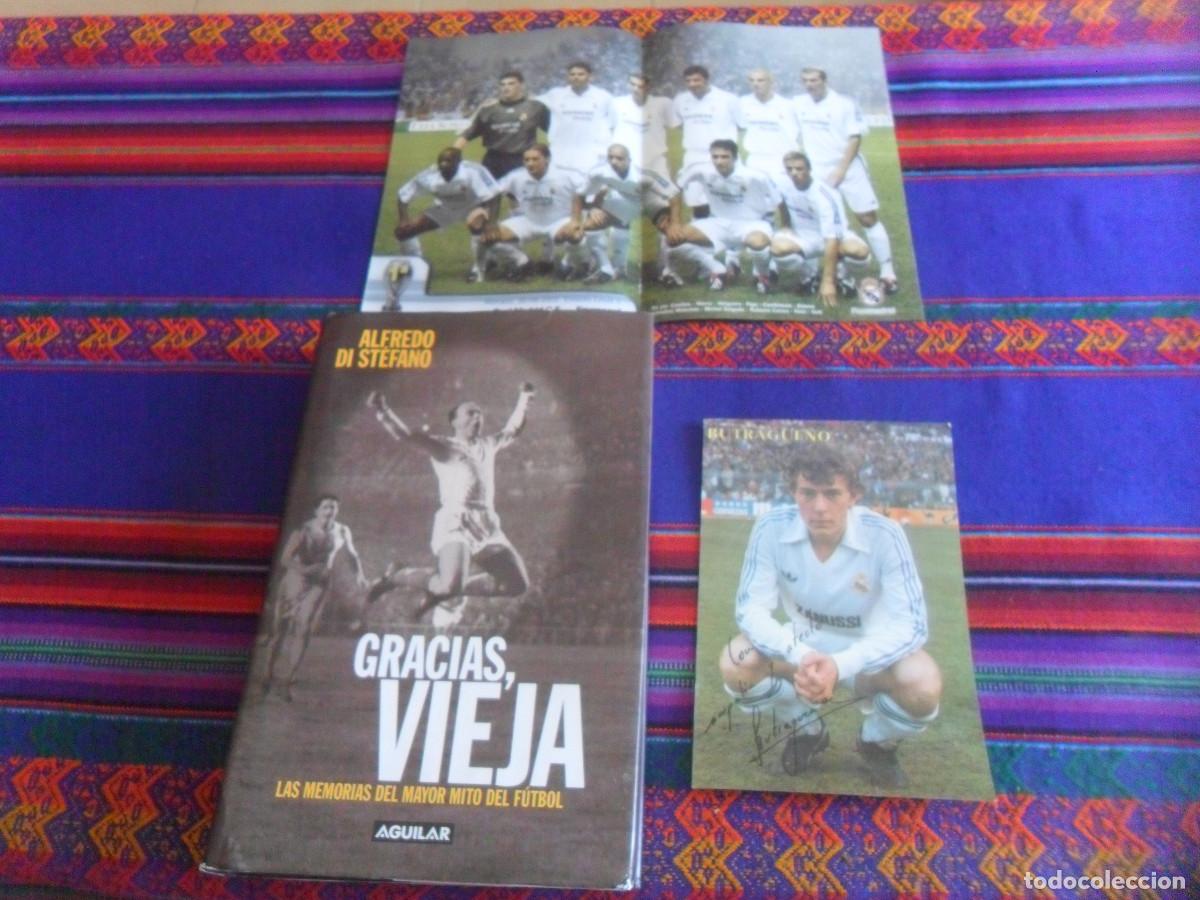 Coleccionismo deportivo: REAL MADRID ALFREDO DI ST&Eacute;FANO GRACIAS VIEJA AGUILAR 2000 POSTAL BUTRAGUE&Ntilde;O AUT&Oacute;GRAFO. REGALO P&Oacute;STER