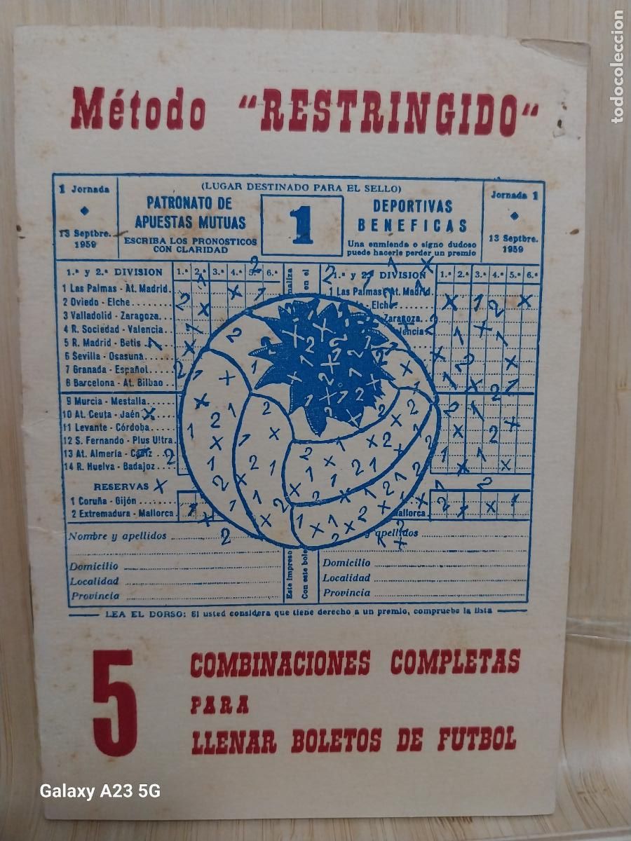 Coleccionismo deportivo: METODO QUINIELAS RESTRINGIDO A&Ntilde;O 1959 LIBRO 40PAG 13.8X9.5CMS FUTBOL APUESTAS