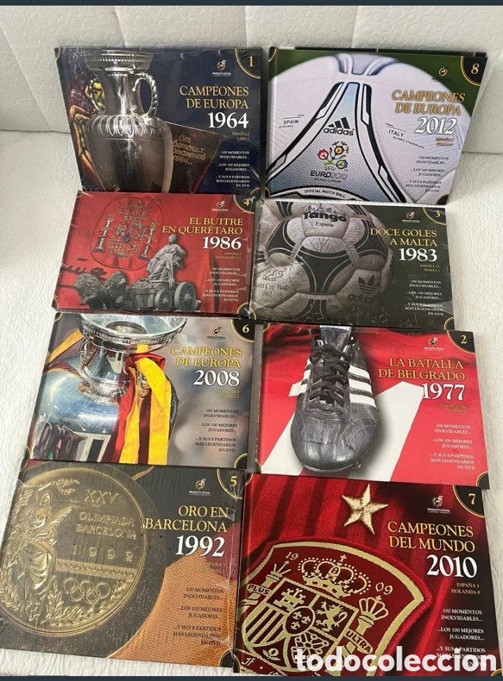 Coleccionismo deportivo: Campeones de Europa y del Mundo. Selecci&oacute;n espa&ntilde;ola. 8 libros + 8 dvds