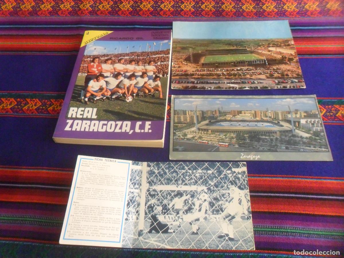 Coleccionismo deportivo: REAL ZARAGOZA CUADERNOS DEPORTIVOS 1975, FICHA NOTICIERO 20 Y 2 POSTAL ESTADIO LA ROMAREDA.