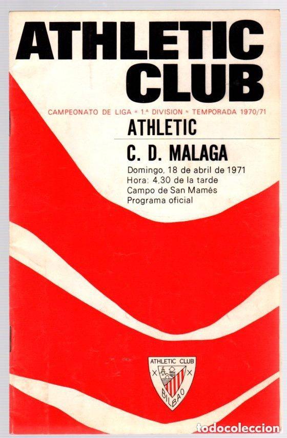 Coleccionismo deportivo: PROGRAMA OFICIAL ATHLETIC CLUB BILBAO - C.D. MALAGA. CAMPEONATO LIGA 1&ordf; DIVISION. 1970-71