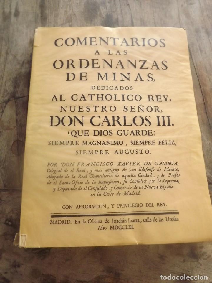 Libros: COMENTARIOS A LAS ORDENAZAS DE MINAS.GAMBOA (FACSIMIL) - Foto 1