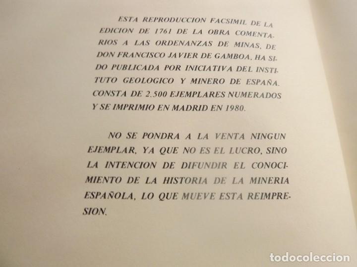 Libros: COMENTARIOS A LAS ORDENAZAS DE MINAS.GAMBOA (FACSIMIL) - Foto 3