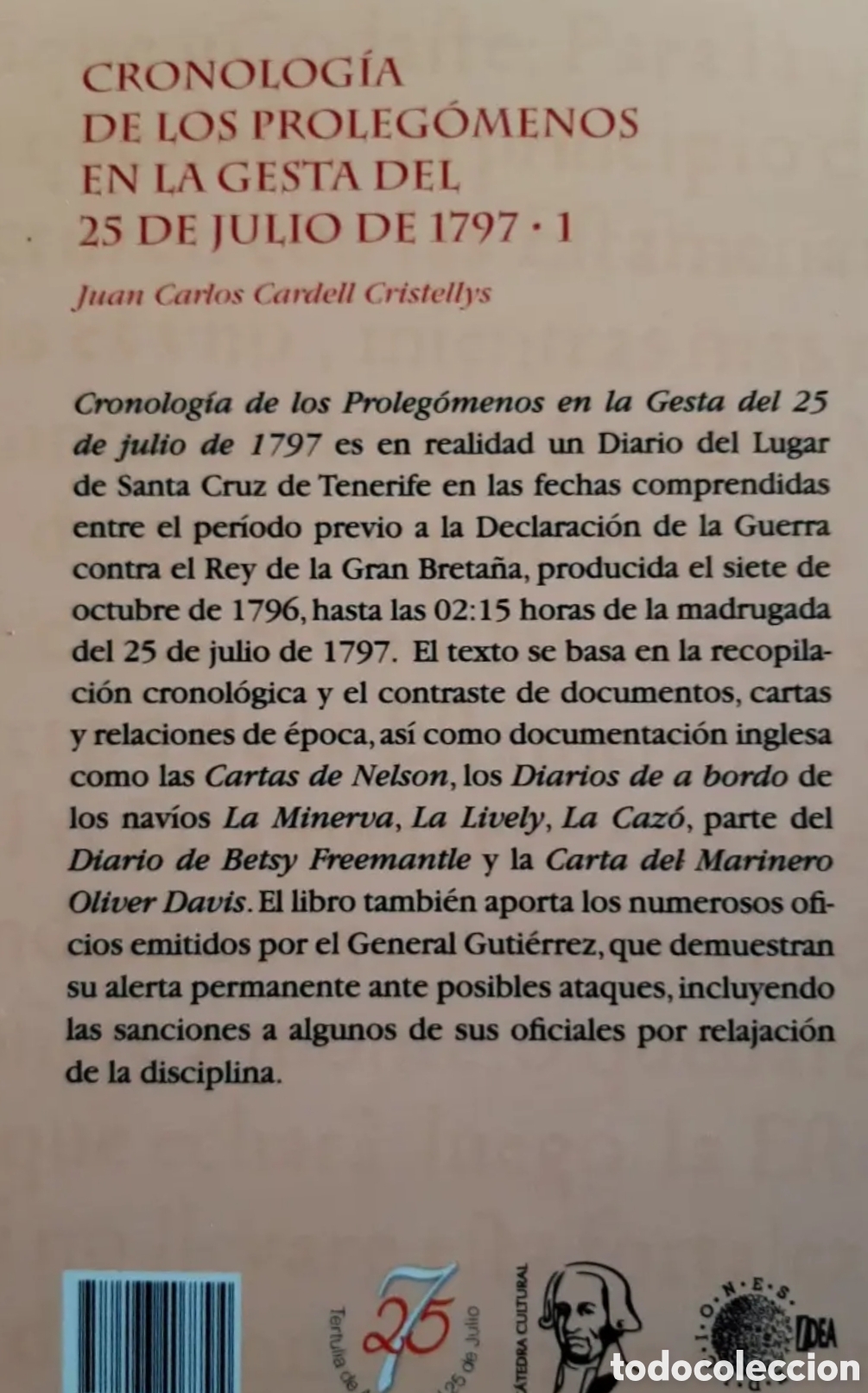 Libros: CRONOLOGIA DE LOS PROLEGOMENOS EN LA GESTA DEL 25 DE JULIO DE 1797 - Foto 2