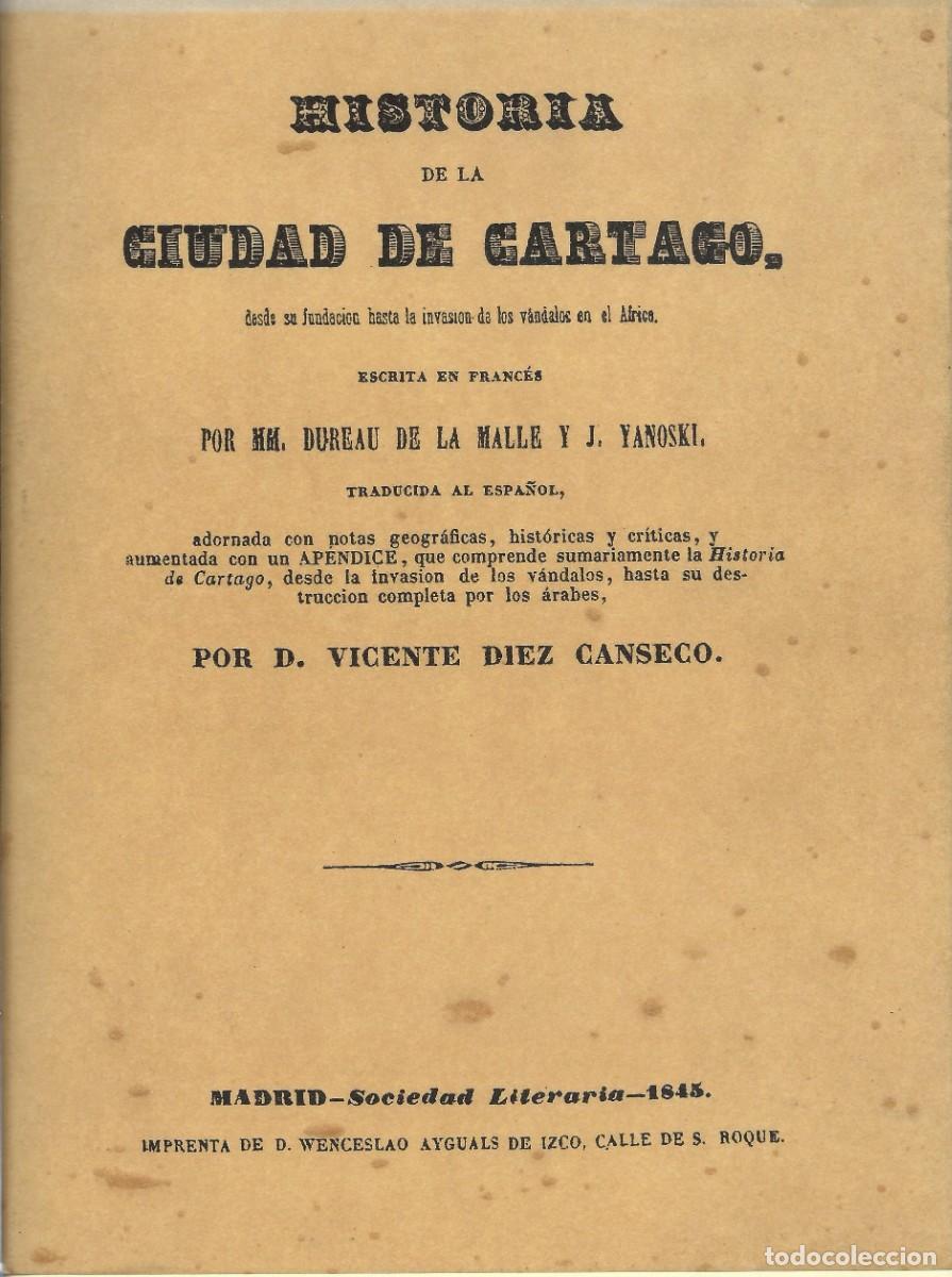 Libros: Historia de la ciudad de Cartago MM.Dureau de la Malle y J.Yanoski