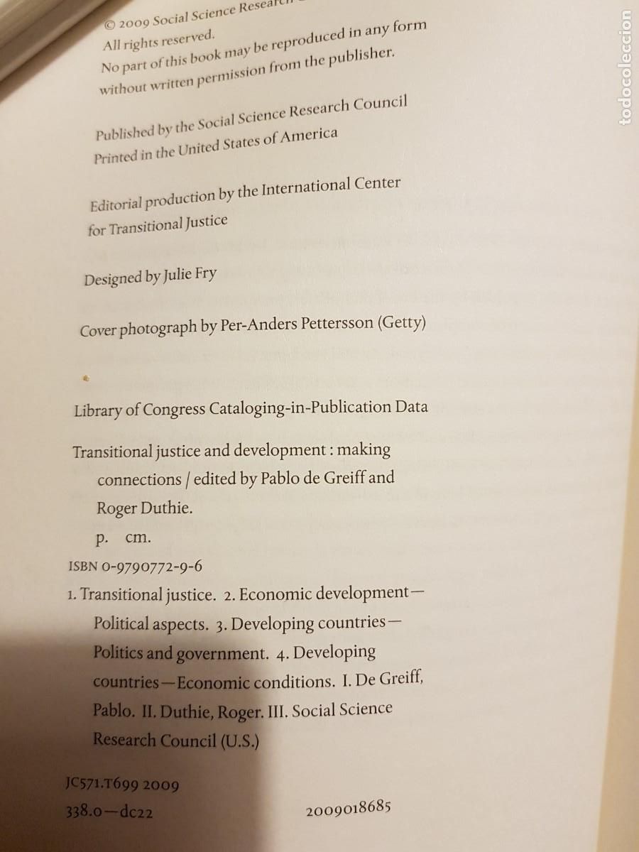 Libros: LIBRO TRANSITIONAL JUSTICE AND DEVELOPMENT- PABLO DE GREIFF ONU - Foto 4