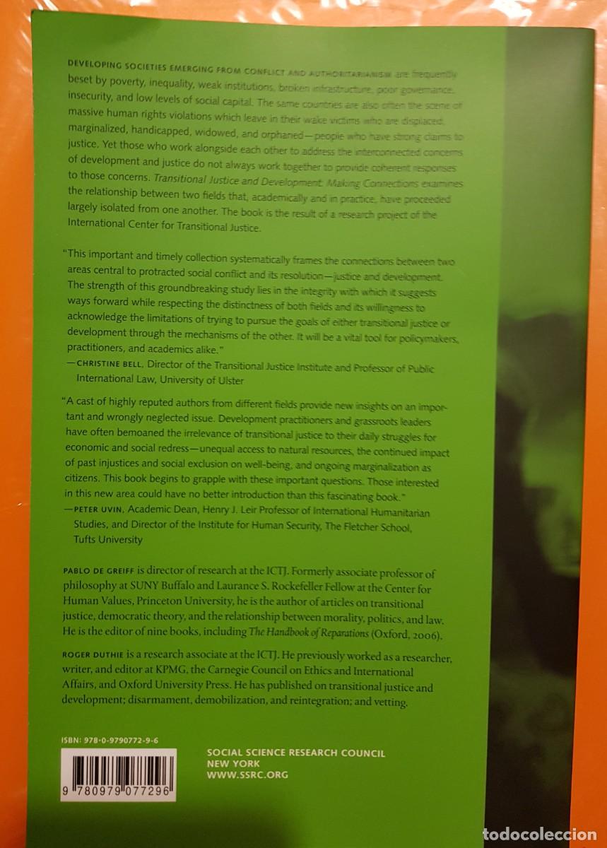 Libros: LIBRO TRANSITIONAL JUSTICE AND DEVELOPMENT- PABLO DE GREIFF ONU - Foto 2