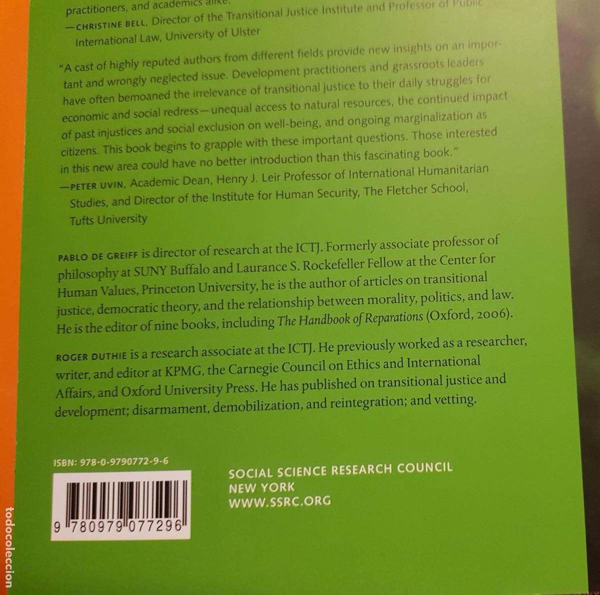 Libros: LIBRO TRANSITIONAL JUSTICE AND DEVELOPMENT- PABLO DE GREIFF ONU - Foto 3