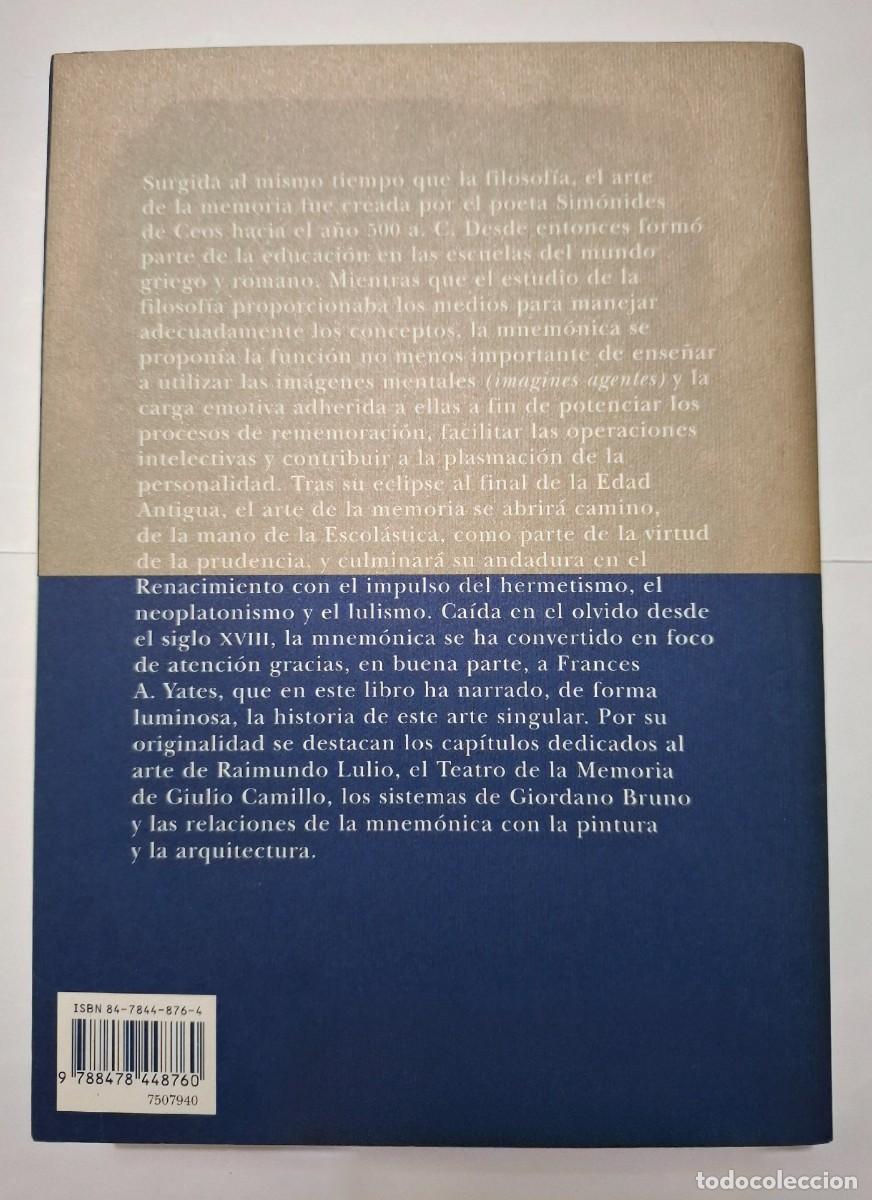 Libros: FRANCES A. YATES: EL ARTE DE LA MEMORIA - Foto 2