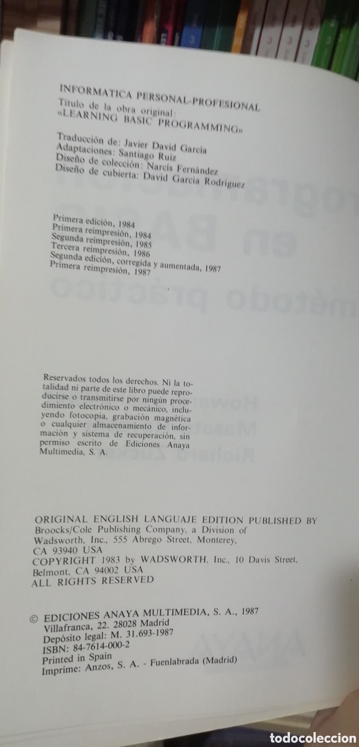 Libros: Programaci&oacute;n en Basic Un m&eacute;todo pr&aacute;ctico Incluye tarjetas de referencia Anaya Multimedia 1987 - Foto 10
