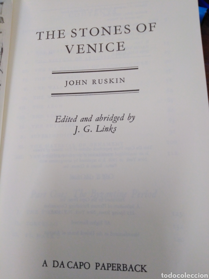 Libros: THE STONES OF VENICE BY JOHN RUSKIN-EDITA A DA CAPO-EN INGLES- - Foto 5 - 237875670