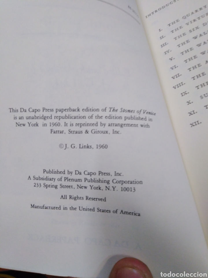 Libros: THE STONES OF VENICE BY JOHN RUSKIN-EDITA A DA CAPO-EN INGLES- - Foto 6 - 237875670