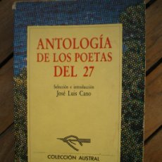 Libros: ANTOLOGIA DE LOS POETAS DEL 27. ED DE JOSE LUIS CANO, AUSTRAL