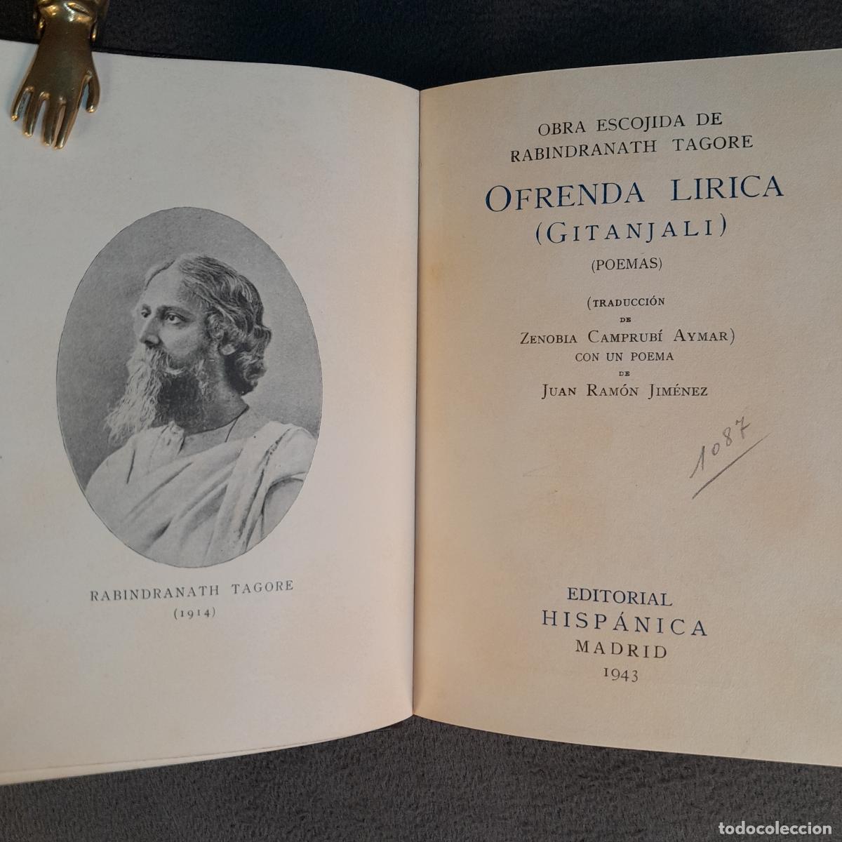 Libros: L-471. OFRENDA LIRICA GITANJALI.OBRA DE RABIN DRANATH TAGORE.1943.