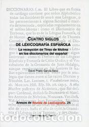 Libros: Cuatro siglos de lexicograf&iacute;a espa&ntilde;ola: La recepci&oacute;n de Tirso de Molina en los diccionarios del