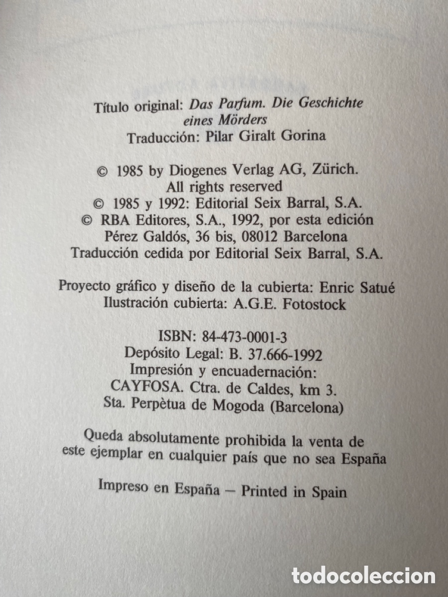 Libros: El Perfume Patrick Suskind 1985 (ed RBA 1992) - Foto 3