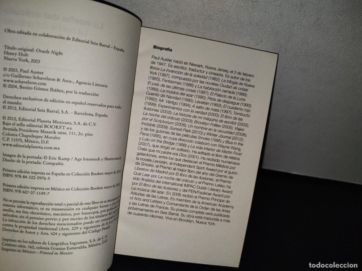 Libros: 194- LA NOCHE DEL OR&Aacute;CULO - PAUL AUSTER - PRIMERA EDICI&Oacute;N 2012 - Foto 6