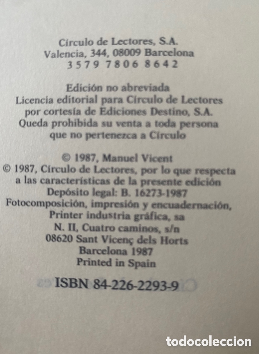 Libros: BALADA DE CA&Iacute;N Manuel VICENT 1987 - Foto 3