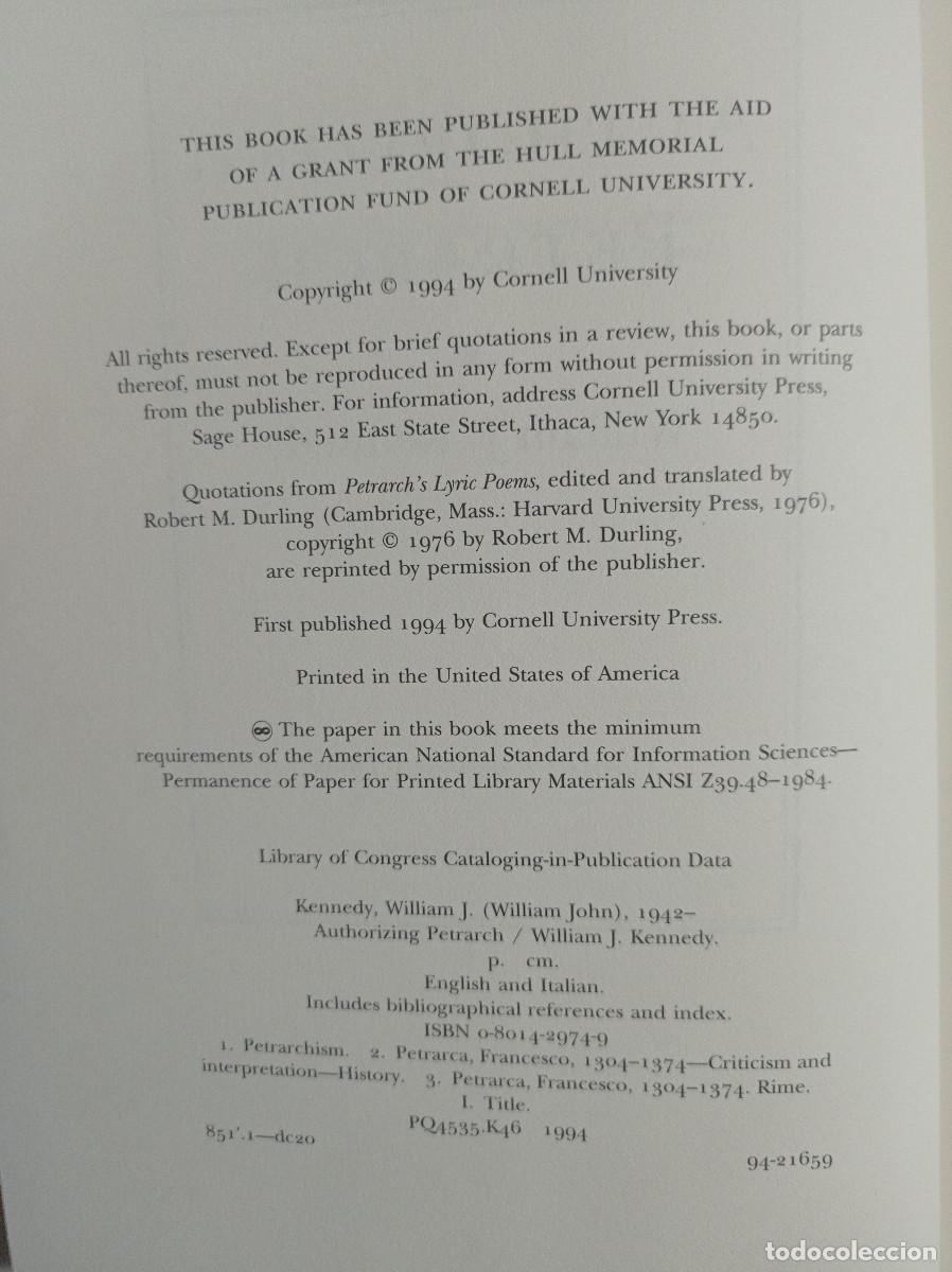 Libros: Authorizing Petrarch,William J. Kennedy Ph.D. PE,EN INGLES - Foto 2