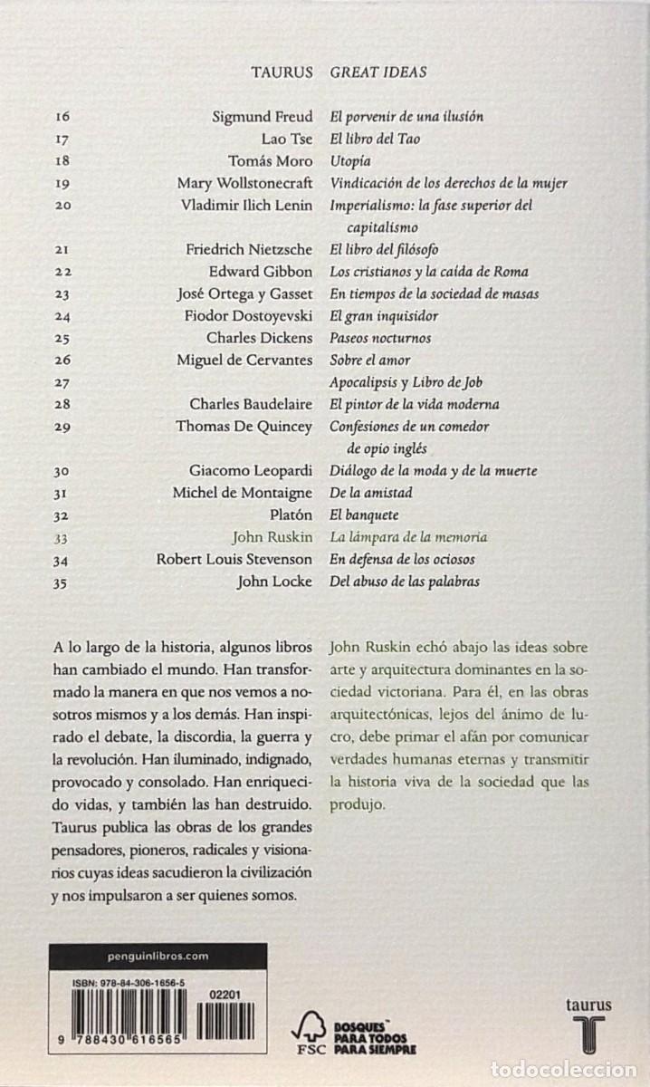 Libros: LA L&Aacute;MPARA DE LA MEMORIA, JOHN RUSKIN, TAURUS - Foto 2