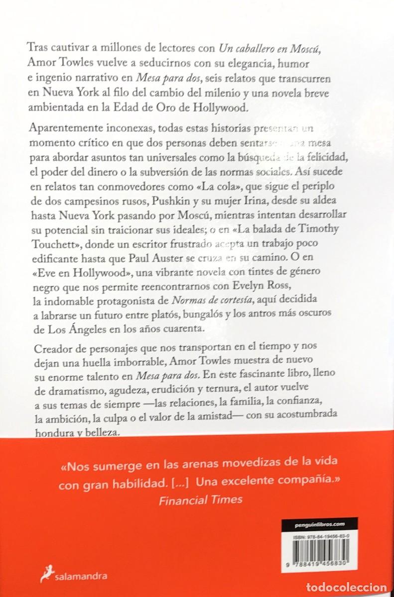 Libros: MESA PARA DOS, AMOR TOWLES, SALAMANDRA - Foto 2